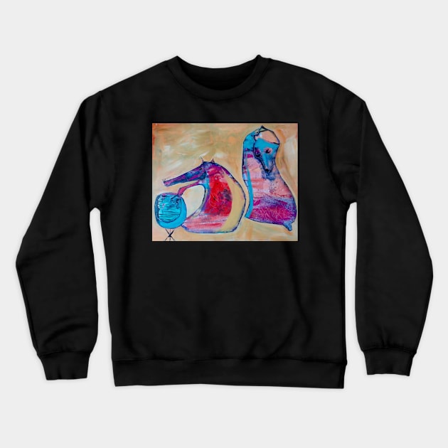 A couple of rat terriers grilling veg. Crewneck Sweatshirt by JennAshton